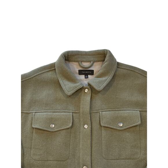Talbots Shirt Coat Womens XL Green Wool Blend Long Heavyweight Pockets Outdoor - Picture 3 of 10